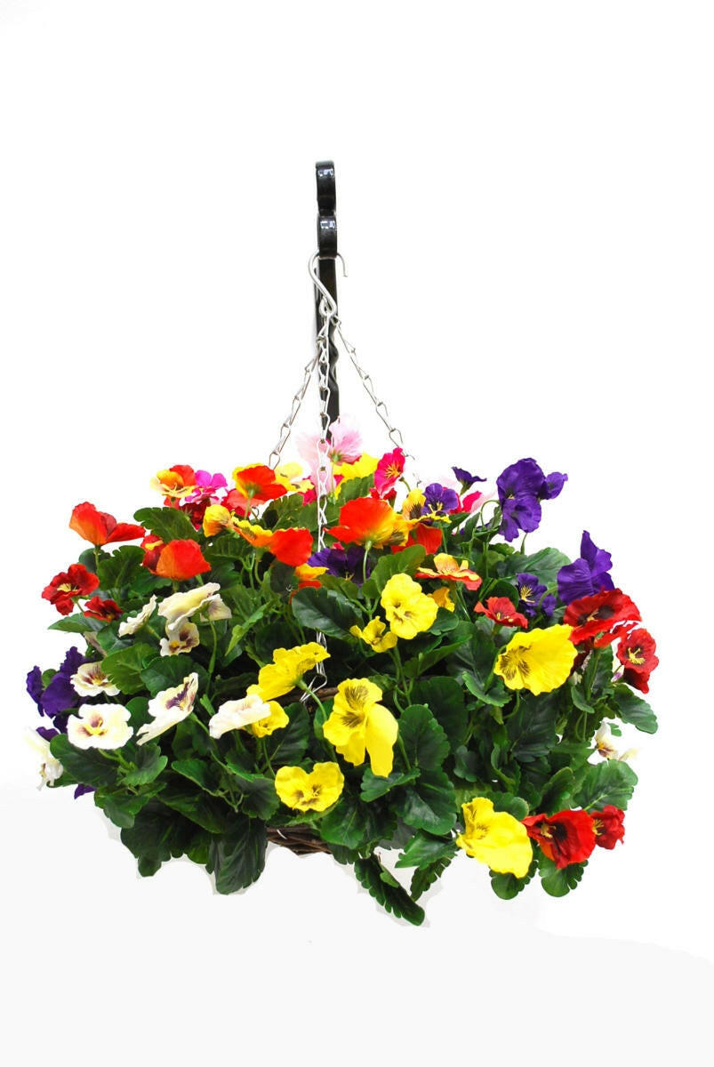 Artificial Silk Pansy Ball Hanging Basket – Artificial Plants & Trees