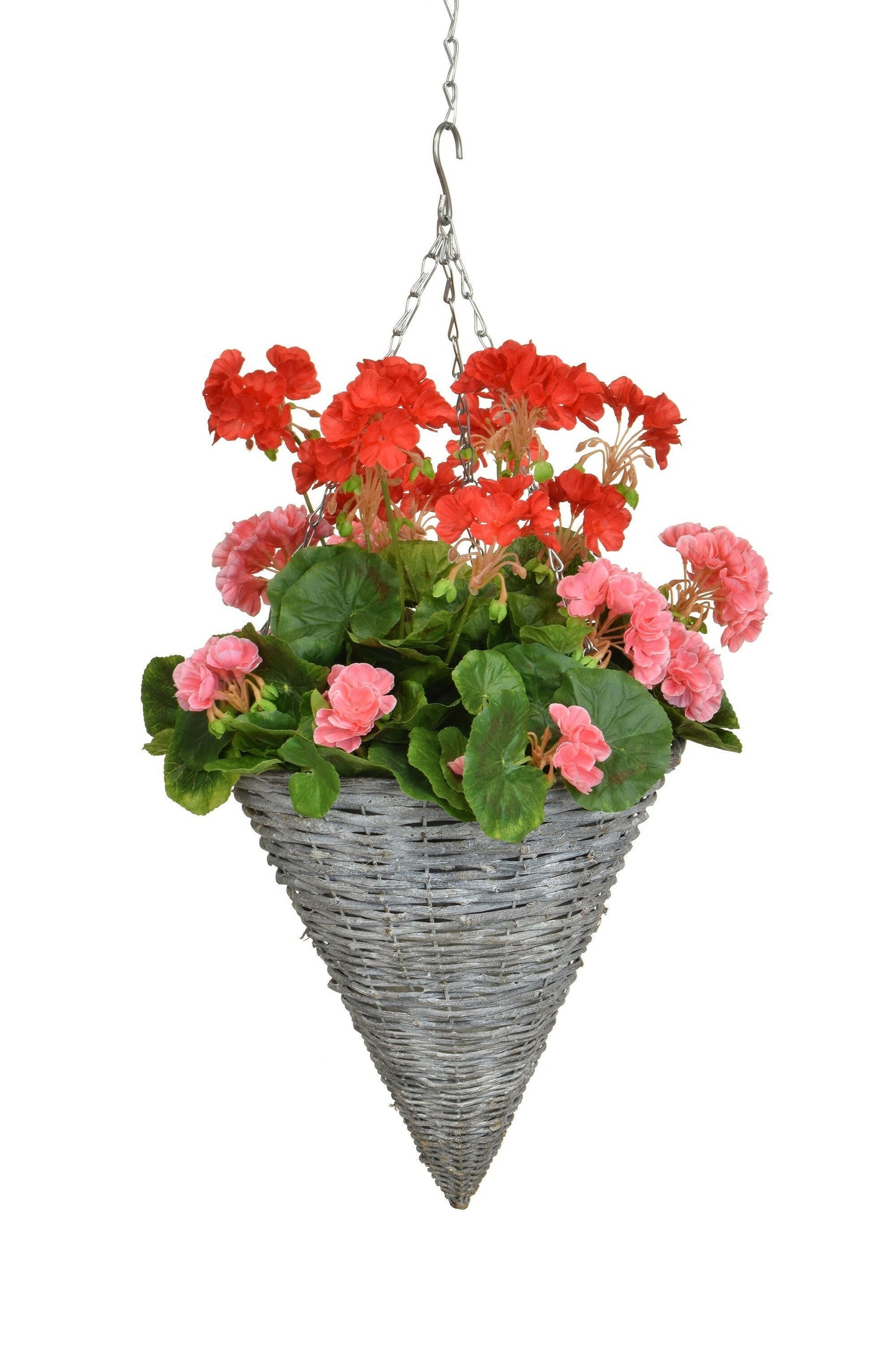 Artificial Silk Geranium Cone Basket