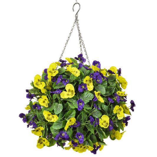Artificial Silk Pansy Ball Hanging Basket Large Deluxe