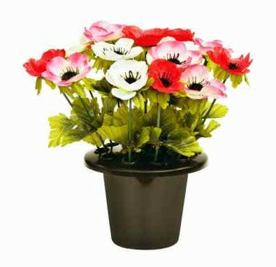 Artificial Silk Anemone Arrangement Cemetery Pot