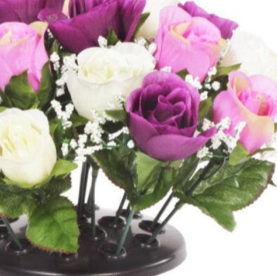 Artificial Silk Rosebud Gypsophila Arrangement Cemetery Pot