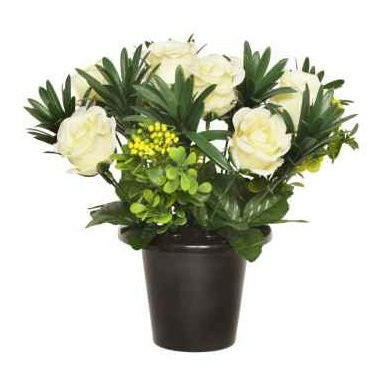 Artificial Silk Rose Berry Foliage Arrangement Cemetery Pot