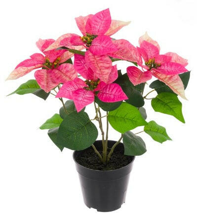 Artificial Christmas Silk Poinsettia in a Plastic Pot