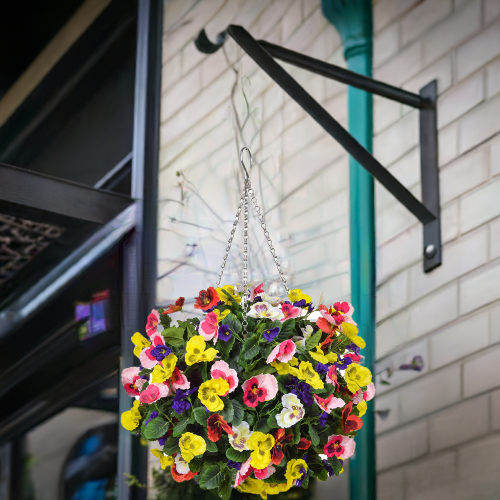 Artificial Silk Pansy Ball Hanging Basket Large Deluxe