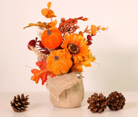 Artificial Autumn Harvest Pumpkin Mix Hessian Arrangement