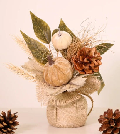 Artificial Autumn Woodland Pumpkin Mix Hessian Arrangement