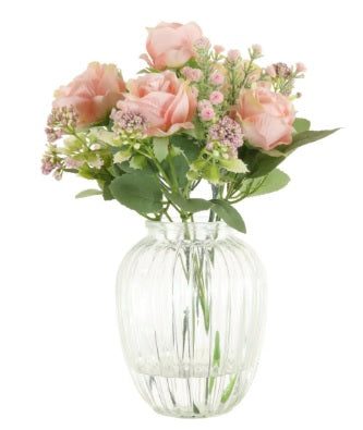 Artificial Amelia Rose In Ribbed Vase Arrangement