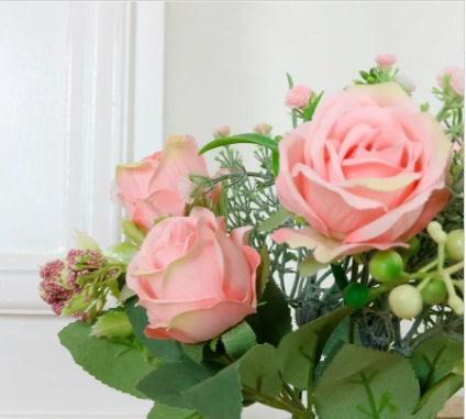 Artificial Amelia Rose In Ribbed Vase Arrangement