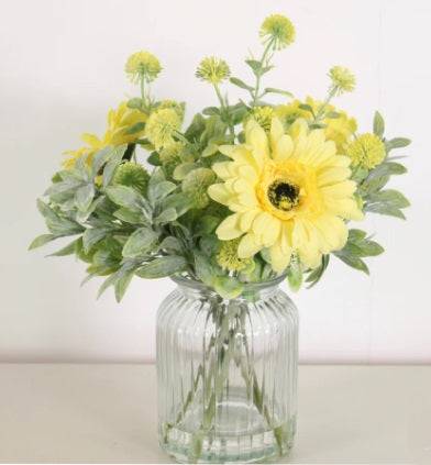 Artificial Silk Gerbera Arrangement in Ribbed Vase Arrangement