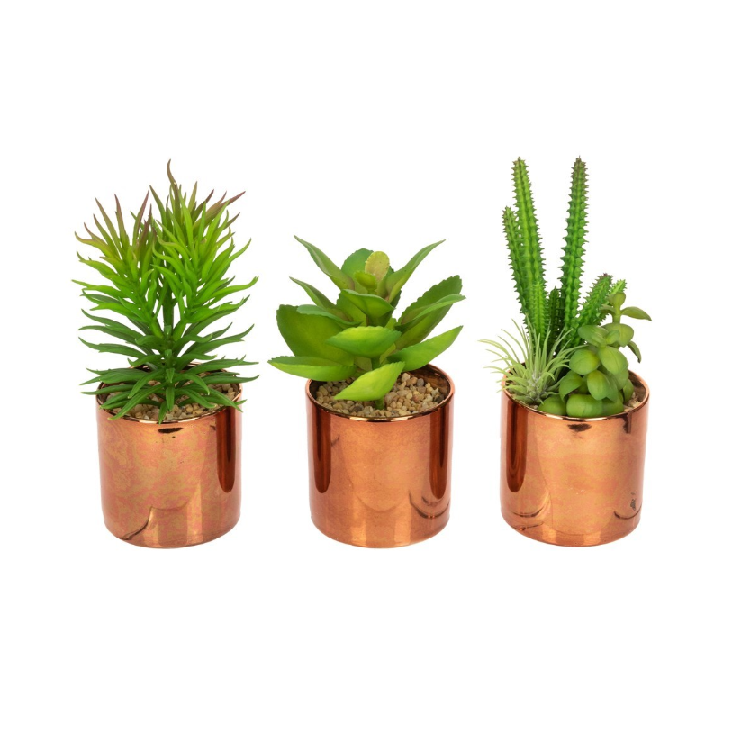artificial succulent plants uk Artificial Succulents in Copper Pots 3 Pack – Artificial Plants & Trees Co ( UK)