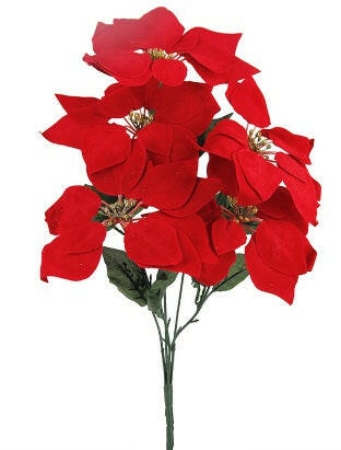Artificial Silk Poinsettia Spray with Glitter Stamen, 5 Headed 