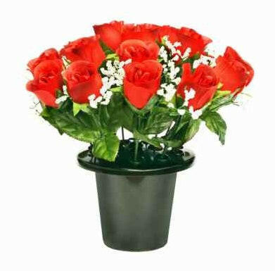 Artificial Silk Rosebud Gypsophila Arrangement Cemetery Pot