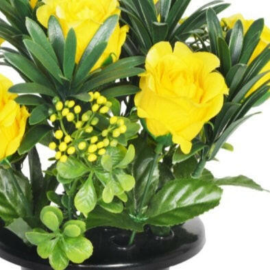 Artificial Silk Rose Berry Foliage Arrangement Cemetery Pot 