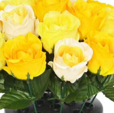 Artificial Silk Open Rose Arrangement Cemetery Pot 