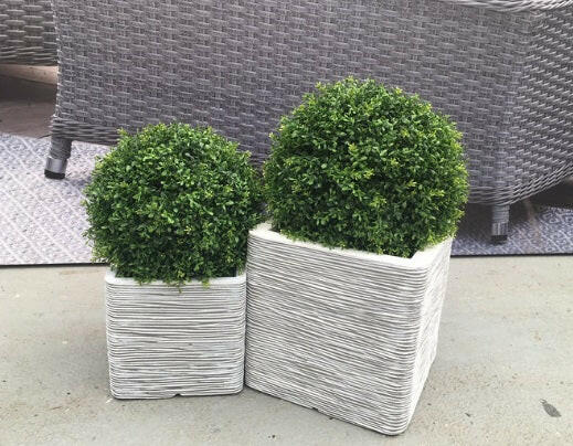 Justartificial.co.uk Seeded Boxwood Balls showi n planters