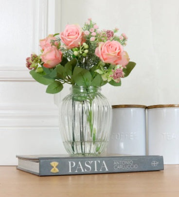Artificial Amelia Rose In Ribbed Vase Arrangement