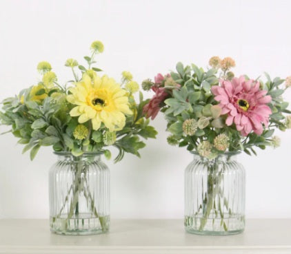 Artificial Silk Gerbera Arrangement in Ribbed Vase Arrangement