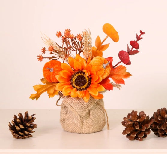 Artificial Autumn Harvest Pumpkin Mix Hessian Arrangement