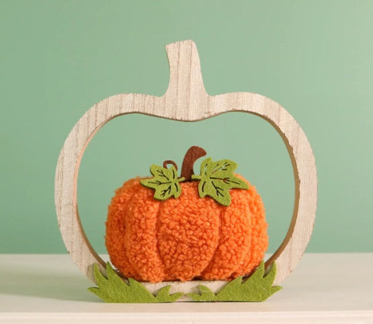 Autumn Wooly Wooden Pumpkin Ornament